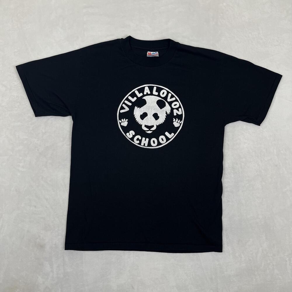 Vintage Villalovoz School Tracy T-Shirt Size L Black Panda Mascot Single Stitch